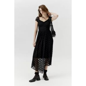 Remnants Lace Cap Sleeve Asymmetric Maxi Dress