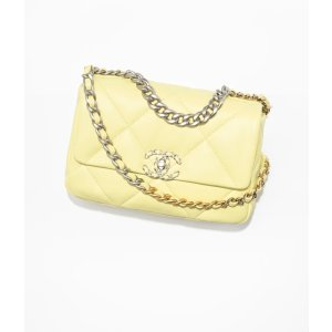 Chanel 19 Handbag Shiny Lambskin, Gold-Tone, Silver-Tone & Ruthenium-Finish Metal Yellow
