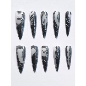 SHEIN Y2K 10pcs Stylish Silver Heavy Metal Nails&Chromeplate Full Cover Fake Nail Set1pc Nail File & 1Nail Glue Sticker Kit Nails For Girl Mother Women Gift ,Whitening Nail Art Set With Detachable Fake Nails For Festival, Party, Date And Daily Wear Press 