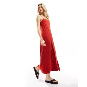 ASOS DESIGN square neck midaxi cami with spaghetti strap in chili red