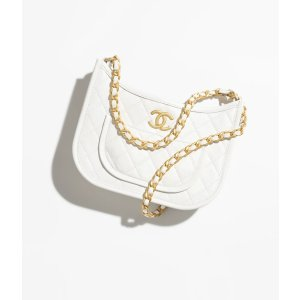Chanel Hobo Handbag Calfskin & Gold-Tone Metal White