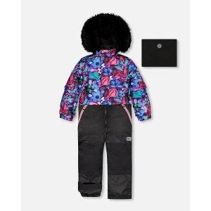 One Piece Snowsuit Black With Abstract Flower Print