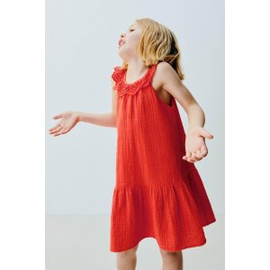 Zara TEXTURED RUFFLED LACE TRIM DRESS
