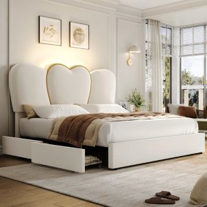Breckynn Velvet Upholstered Platform Storage Bed with LED Lights
