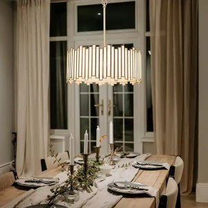 Tifany Modern Gold 4-Light Drum Chandelier Glass Pendant Lighting for Dining Kitchen Room - 16"Dx19H"