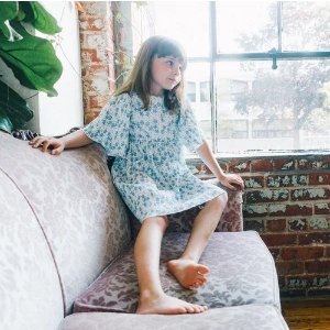 Printed Dress White & Little Blue Flowers