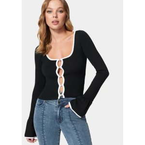 Button Front Ruffle Hem Sleeve Cardigan