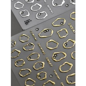 SHEIN 1pc Metallic Irregular Gold Frame Nail Art Stickers 5D Crystal Diamond Nail Art Decals Manicure Design DIY