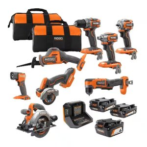 Ridgid 18V SubCompact Brushless Cordless 8-Tool Combo Kit with (2) 2.0 Ah Batteries, 4.0 Ah Battery, Charger, and Bag