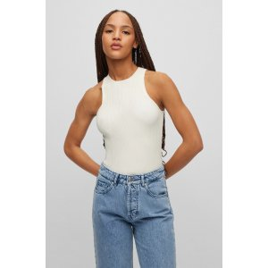 HUGO Slim-fit ribbed top with racer back