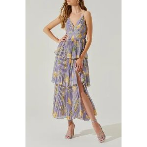 ASTR THE LABEL Zaida Pleated Ruffle Sleeveless Maxi Dress