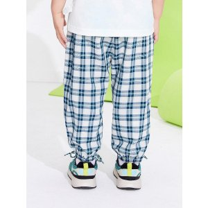SHEIN Balabala Kids Pants Funny Printed Woven Label Plaid Pattern Comfortable And Breathable Boys Pants