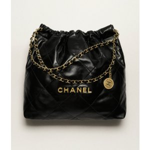 Chanel 22 Handbag Shiny Calfskin & Gold-Tone Metal Black