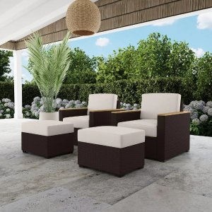 4-Piece Palm Springs Outdoor Rattan Armchair and Ottoman Set by Homestyles