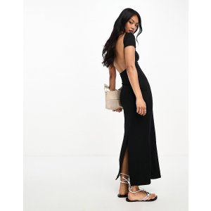 ASOS DESIGN soft touch capped sleeve scoop back maxi dress with in black