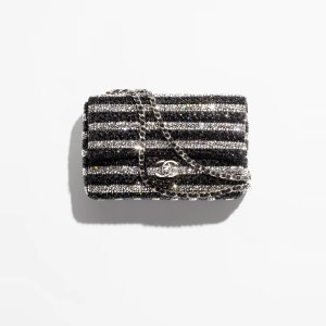 Chanel Evening Bag Strass, Silver-Tone Metal Black & Silver