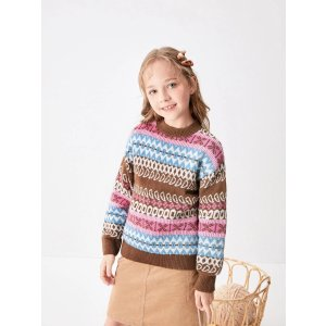Balabala Tween Girl Geo Pattern Drop Shoulder Sweater | SHEIN USA