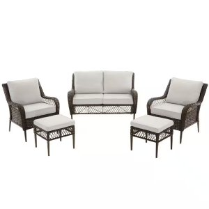 Bayview 5-Piece Wicker Outdoor Dining Chair with CushionGuard Beige Cushions