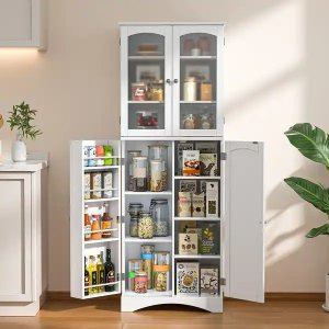 Gizoon 64 inches Tall Kitchen Storage Pantry Cabinet with Adjustable Shelves - N/A - White