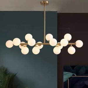 40 in. Linear Modern Chandelier 16-Light Brass Sputnik Chandelier with Globe Frosted Glass for Dining Room
