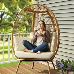 Moasis 40" Wide Outdoor Patio Wicker Egg Chair with Upholsteted Cushions and Coffee Side Table&Ottoman