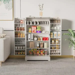 Furniwell Kitchen Pantry Storage Cabinet with Two Doors, White