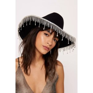 Diamate Double Fringe Embellished Cowboy Hat