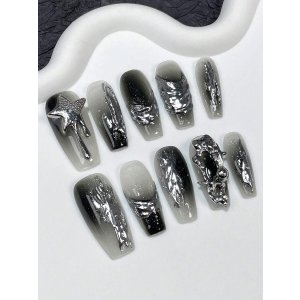 SHEIN ROMWE Goth 10pcs Irregular Gradient Colorful Metallic Removable Full Cover False Nails Set | SHEIN USA