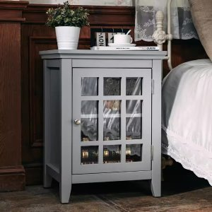 Taneka Grey Wood Nightstand Accent Table with Door