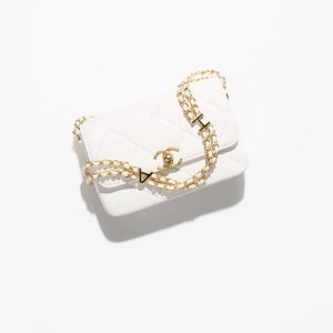 Chanel Mini Flap Bag Lambskin, Enamel & Gold-Tone Metal White