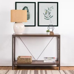 43.25 in. L Rectangle Brown Modern Industry Metal/Wooden Console Table - Walnut Melamine