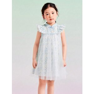 SHEIN Mini Bala Girls' Dress Chinese Style Mandarin Collar Dress, Summer | SHEIN USA
