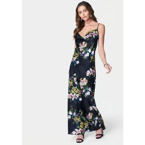 Bebe Floral Cowl Neck Maxi Dress