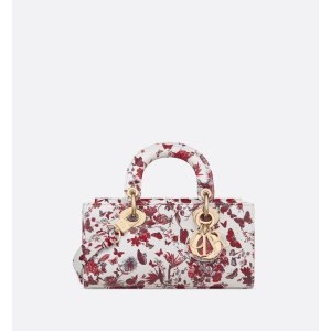Dior Small Lady D-Joy Bag White and Red Calfskin with Le Coeur des Papillons Print