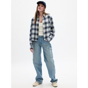 Gap Cropped Plaid Flannel Shirt