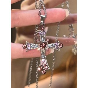 SHEIN 1pc Fashionable Delicate Cross & Rhinestone Decor Pendant Necklace For Party & Date, Y2k Gift | SHEIN USA