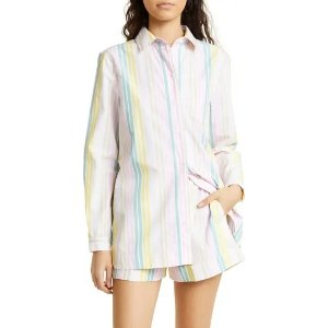 Ganni Stripe Organic Cotton Button-Up Shirt