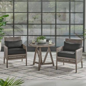 Home Decorators Collection Brandywood 3-Piece Aluminum Woven Outdoor Bistro Set with Black Cushions