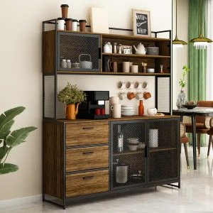 Kitchen Pantry Storage Cabinet Microwave Storage Cabinet Buffet - 68.5"H x 59"W - Brown