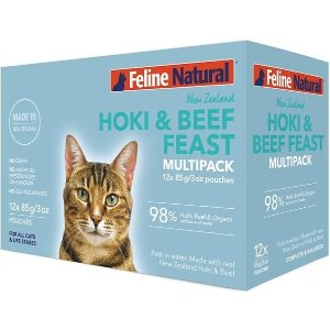 Feline Natural Hoki & Beef Feast Grain-Free Wet Cat Food, 3-oz pouch, case of 12