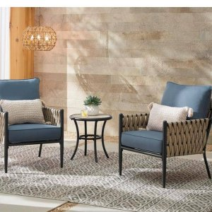 Hampton Bay Dockview 3-Piece Metal Outdoor Patio Bistro Set with Blue Cushions