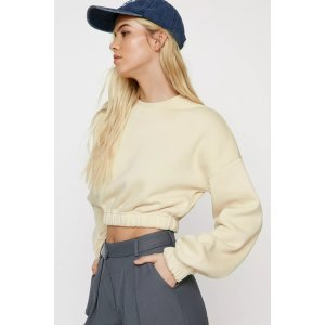 Nasty Gal Cropped Elastic Hem Sweatshirt