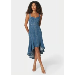 Bebe Sweetheart Neck Trumpet Denim Dress