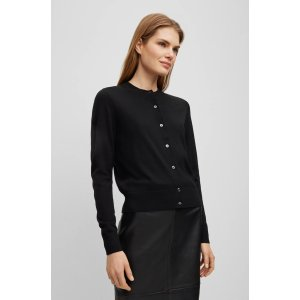 BOSS Crew-neck cardigan in Merino wool