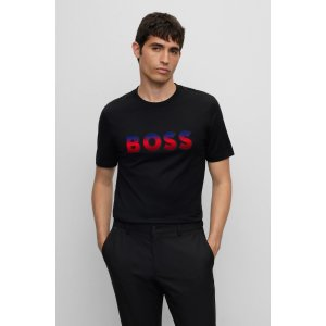 BOSS Cotton-jersey T-shirt with degrade logo