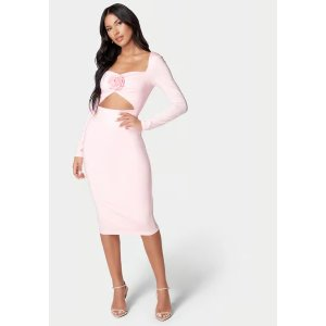Bebe Rosette Midi Cut Out Dress