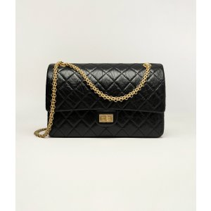 Chanel Large 2.55 Handbag Aged Calfskin & Gold-Tone Metal Black