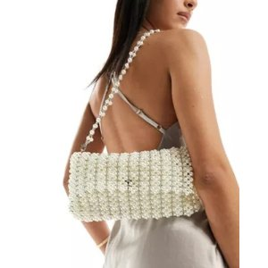 all over pearl foldover shoulder bag in silver