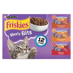 Friskies Meaty Bits Wet Cat Food Variety Pack, 5.5 oz., Count of 12