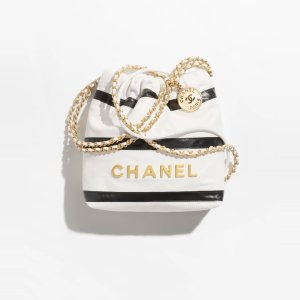 Chanel 22 Mini Handbag Shiny Calfskin, Calfskin & Gold-Tone Metal White & Black